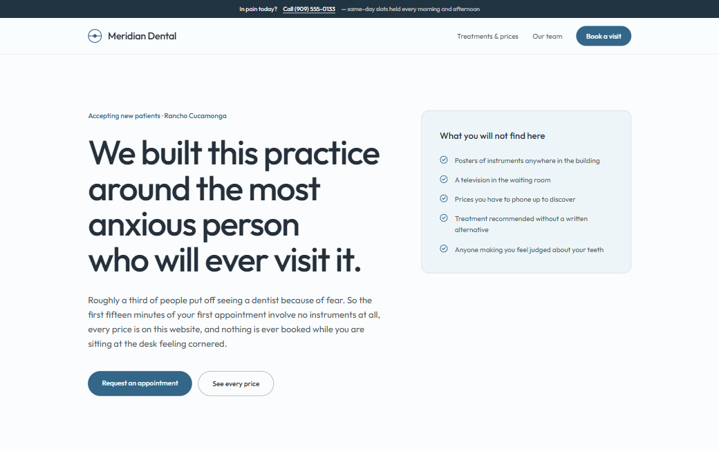 Home page of the Meridian Dental site