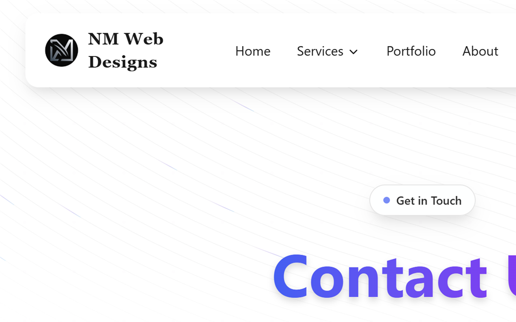 An interior page of the Near Me Web Designs demonstration build, showing the identity applied to dense content